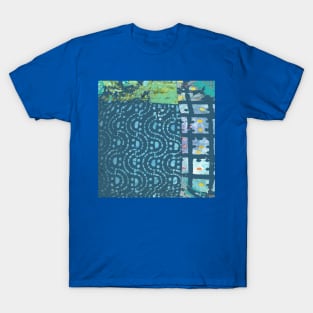 Waves of Deep Blue Memories, fiber art graphic design T-Shirt